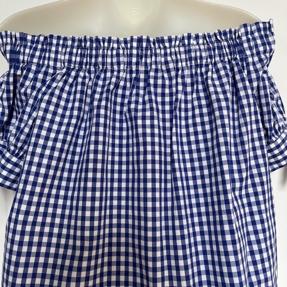 J. Crew Off the Shoulder Gingham Blue White Top Blouse Size 6 - Picture 15 of 15
